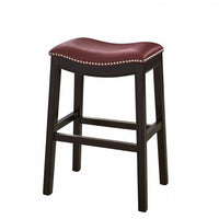 25" Espresso and Red Saddle Style Counter Height Bar Stool