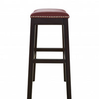 25" Espresso and Red Saddle Style Counter Height Bar Stool