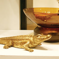 Antique Brass Gold Finish Metallic Crocodile Sculpture