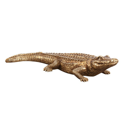 Antique Brass Gold Finish Metallic Crocodile Sculpture