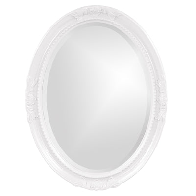 Oval Shaped Glossy White Finish Wood Frame Mirror