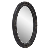 Oval Shaped Antique Black Finish Wood Frame Mirror