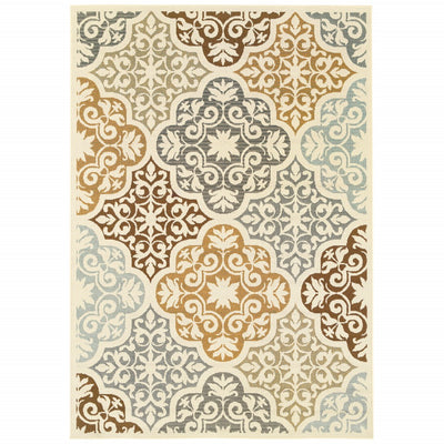 5' x 8' Ivory Grey Floral Medallion Indoor Outdoor Area
