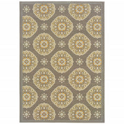 3' x 5' Grey Gold Floral Medallion Discs Indoor Outdoor Area Rug