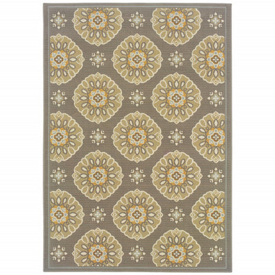 3' x 5' Grey Gold Floral Medallion Discs Indoor Outdoor Area Rug