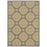 9' x 13' Grey Gold Floral Medallion Discs Indoor Outdoor Area Rug