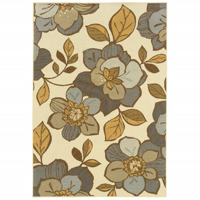 4' x 6' Ivory Gray Large Floral Blooms Indoor Outdoor Area Rug