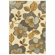6' x 9' Ivory Gray Large Floral Blooms Indoor Outdoor Area Rug