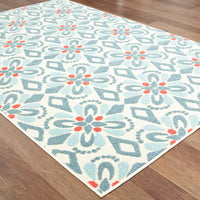 6' x 9' Ivory Blue Global Geo Tile Indoor Outdoor Runner Rug