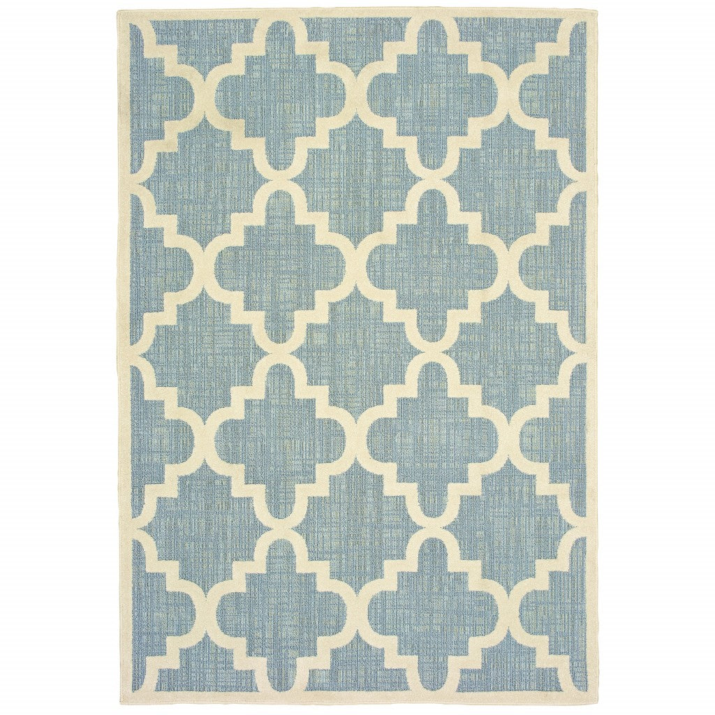 6' x 9' Blue Ivory Machine Woven Geometric Indoor or Outdoor Area Rug