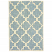 6' x 9' Blue Ivory Machine Woven Geometric Indoor or Outdoor Area Rug