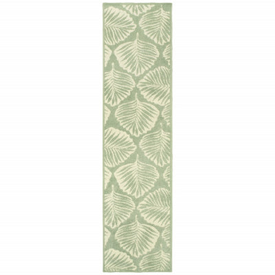 8' Tropical Light Green Ivory Palms Indoor Outdoor Runner Rug