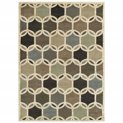 5' x 7' Ivory Gray Woven Geometric Circles Indoor Area Rug