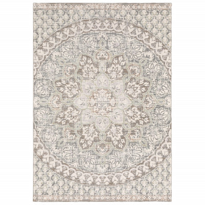 6' x 9' Ivory Grey Distresed Oversize Medallion Indoor Area Rug