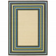 4' X 6' Ivory Mediterranean Blue And Lime Border Indoor Outdoor Area Rug