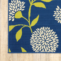 5' x 8' Indigo and Lime Green Floral Indoor or Outdoor Area Rug