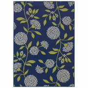 6' x 9' Indigo and Lime Green Floral Indoor Outdoor Area Rug