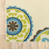 5' x 8' Ivory Indigo and Lime Medallion Disc Indoor Outdoor Area Rug