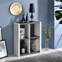 Versatile Four Shelf White and Gray Cubby Bookshelf