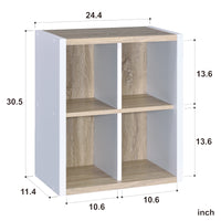 Versatile Four Shelf White and Natural Cubby Bookshelf