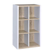 Versatile Six Shelf White and Natural Cubby Bookshelf