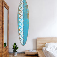 Distressed and Rustic Aqua Waves Surfboard Wood Panel Wall Art