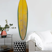 Distressed and Rustic Yellow Surfboard Wood Panel Wall Art
