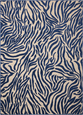 8’ x 11’ Navy Zebra Pattern Indoor Outdoor Area Rug
