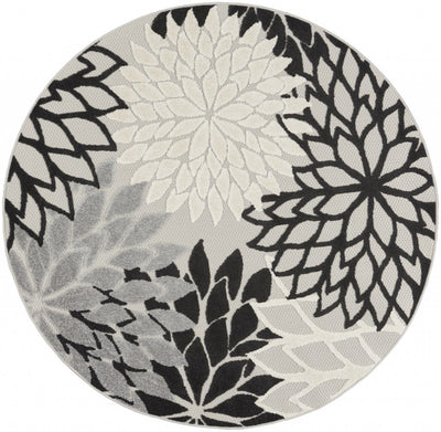 4’ Round Black Gray White Indoor Outdoor Area Rug