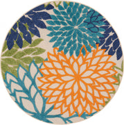 4’ Round Orange Floral Outdoor Area Rug