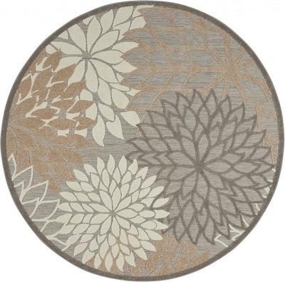4’ Round Natural and Gray Indoor Outdoor Area Rug