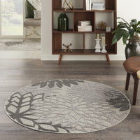 4’ Round Silver and Gray Indoor Outdoor Area Rug