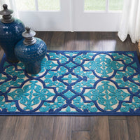 3’ x 4’ Navy and Beige Trellis Indoor Outdoor Area Rug