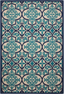 8’ x 11’ Navy and Beige Trellis Indoor Outdoor Area Rug