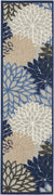 2’ x 10’ Blue Large Floral Indoor Outdoor Runner Rug