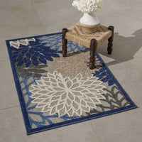 3’ x 4’ Blue Large Floral Indoor Outdoor Area Rug