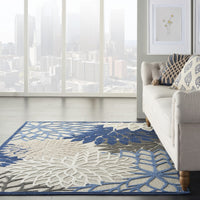 4’ x 6’ Blue Large Floral Indoor Outdoor Area Rug