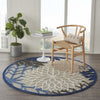 4’ Round Blue Large Floral Indoor Outdoor Area Rug