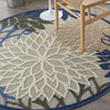 4’ Round Blue Large Floral Indoor Outdoor Area Rug
