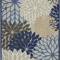 8’ x 11’ Blue Large Floral Indoor Outdoor Area Rug
