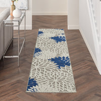 2’ x 10’ Ivory and Navy Indoor Outdoor Runner Rug