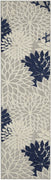 2’ x 8’ Ivory and Navy Indoor Outdoor Runner Rug