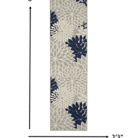 2’ x 8’ Ivory and Navy Indoor Outdoor Runner Rug