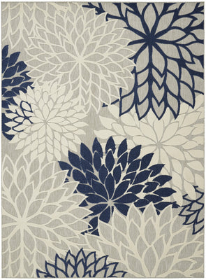 8’ x 11’ Ivory and Navy Indoor Outdoor Area Rug