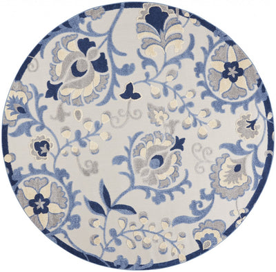 8’ Round Blue and Gray Indoor Outdoor Area Rug