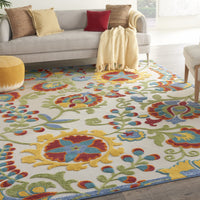 8’ x 11’ Ivory Multi Floral Indoor Outdoor Area Rug