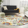 8’ Round Ivory Multi Floral Indoor Outdoor Area Rug