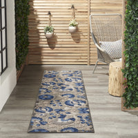 2’ x 8’ Natural and Blue Indoor Outdoor Runner Rug