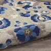 4’ Round Natural and Blue Indoor Outdoor Area Rug