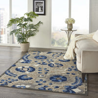5’ x 8’ Natural and Blue Indoor Outdoor Area Rug